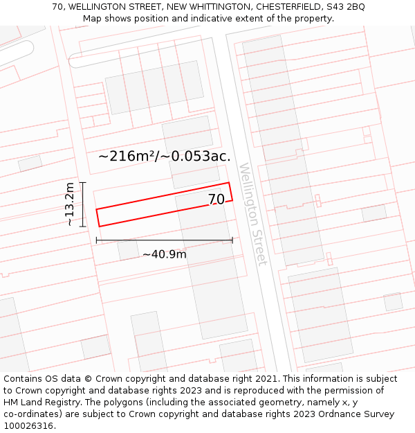 70, WELLINGTON STREET, NEW WHITTINGTON, CHESTERFIELD, S43 2BQ: Plot and title map