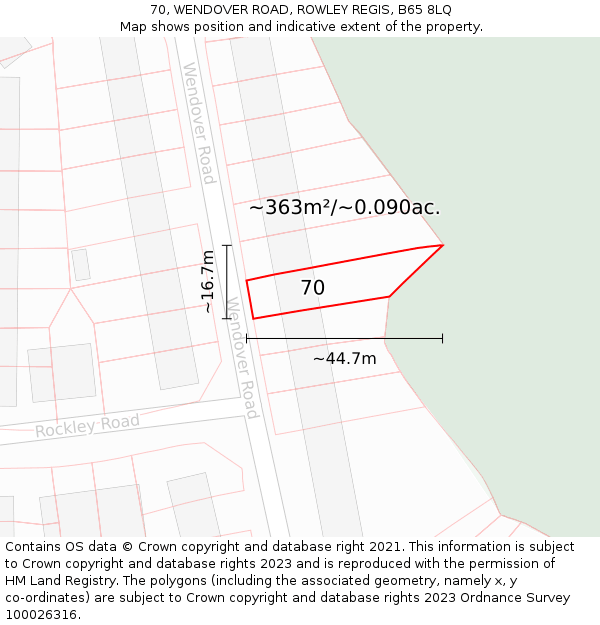 70, WENDOVER ROAD, ROWLEY REGIS, B65 8LQ: Plot and title map