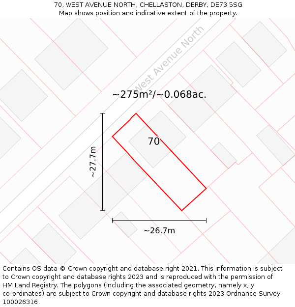 70, WEST AVENUE NORTH, CHELLASTON, DERBY, DE73 5SG: Plot and title map