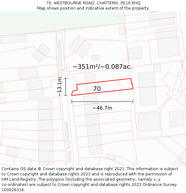 70, WESTBOURNE ROAD, CHATTERIS, PE16 6HQ: Plot and title map