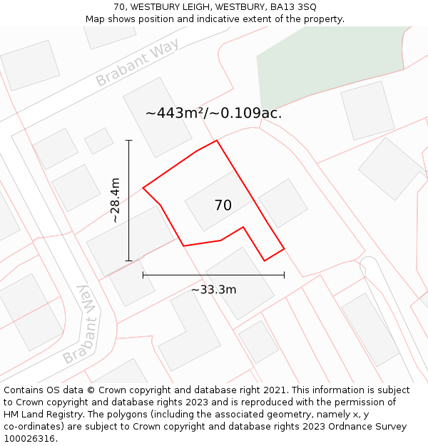 70, WESTBURY LEIGH, WESTBURY, BA13 3SQ: Plot and title map