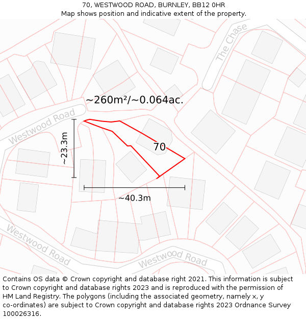 70, WESTWOOD ROAD, BURNLEY, BB12 0HR: Plot and title map