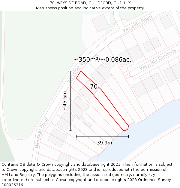 70, WEYSIDE ROAD, GUILDFORD, GU1 1HX: Plot and title map