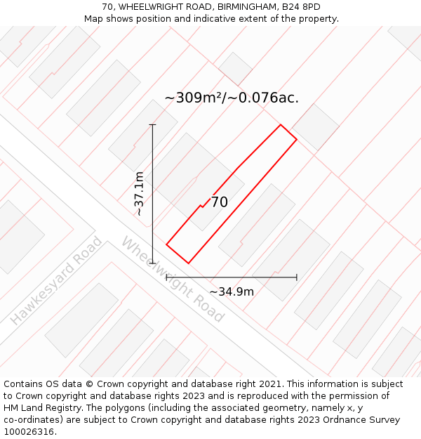 70, WHEELWRIGHT ROAD, BIRMINGHAM, B24 8PD: Plot and title map