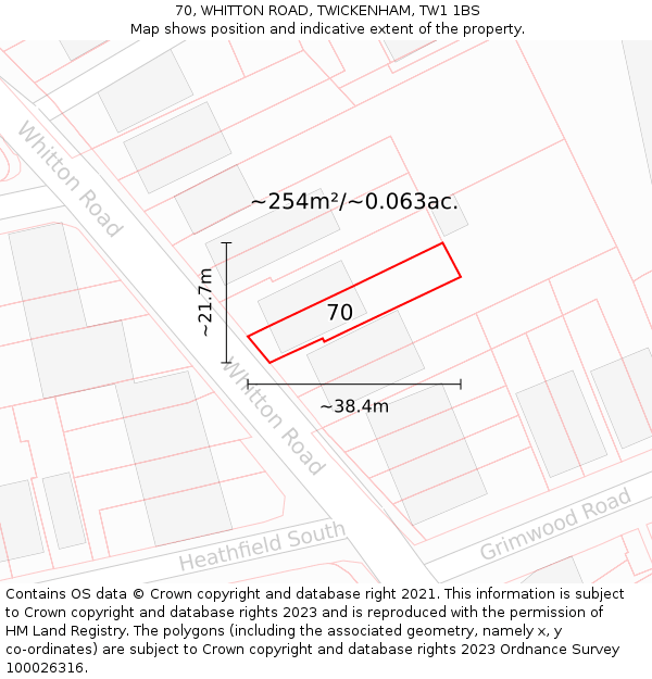 70, WHITTON ROAD, TWICKENHAM, TW1 1BS: Plot and title map