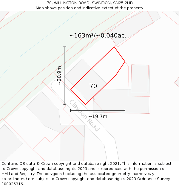 70, WILLINGTON ROAD, SWINDON, SN25 2HB: Plot and title map