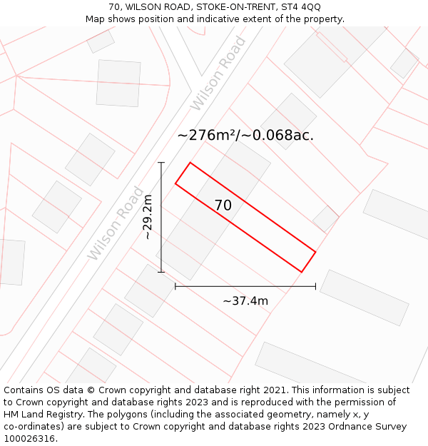 70, WILSON ROAD, STOKE-ON-TRENT, ST4 4QQ: Plot and title map