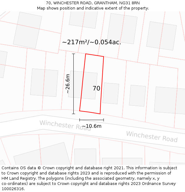 70, WINCHESTER ROAD, GRANTHAM, NG31 8RN: Plot and title map