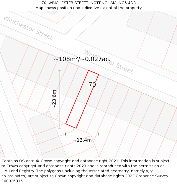 70, WINCHESTER STREET, NOTTINGHAM, NG5 4DR: Plot and title map