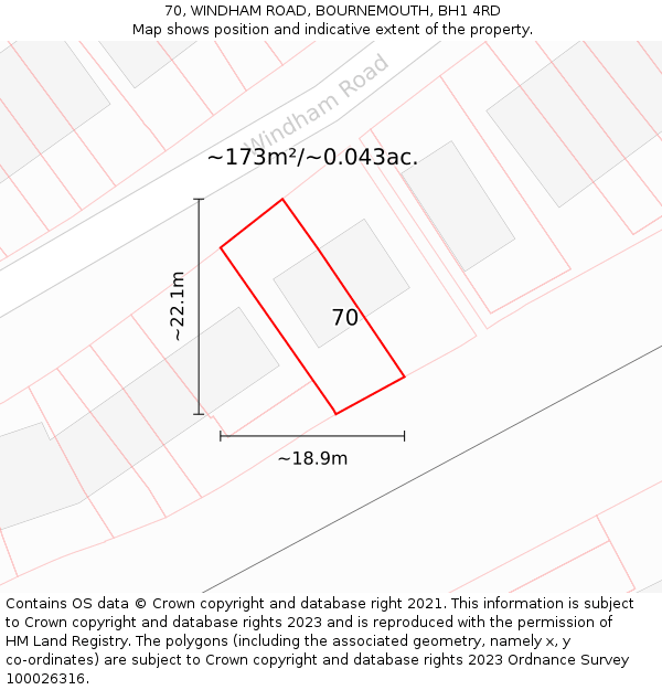 70, WINDHAM ROAD, BOURNEMOUTH, BH1 4RD: Plot and title map