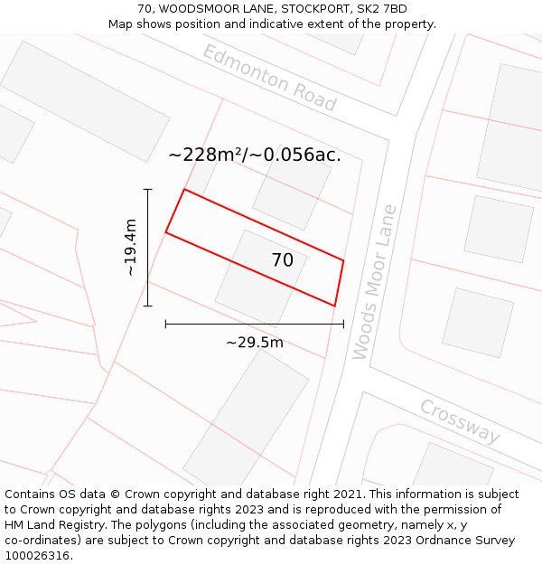 70, WOODSMOOR LANE, STOCKPORT, SK2 7BD: Plot and title map