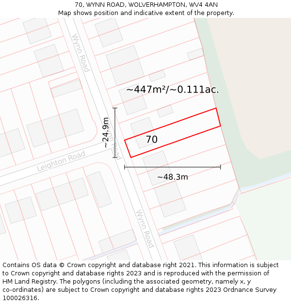 70, WYNN ROAD, WOLVERHAMPTON, WV4 4AN: Plot and title map