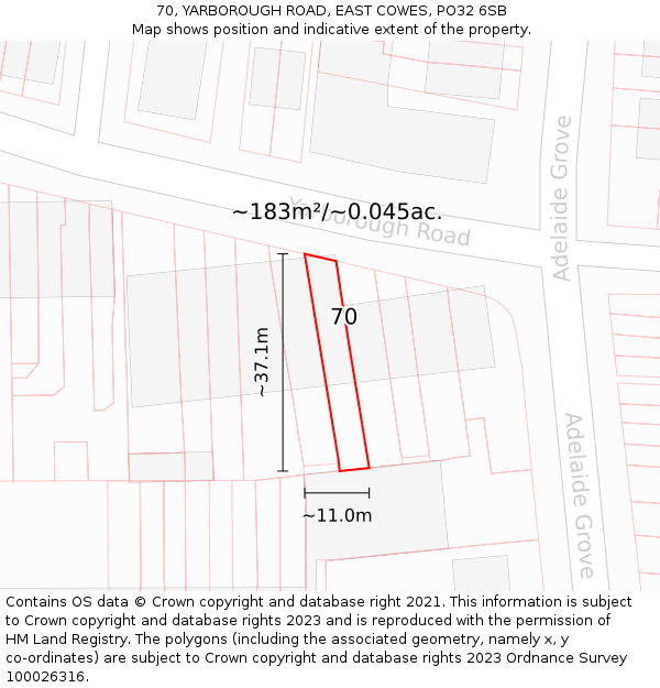 70, YARBOROUGH ROAD, EAST COWES, PO32 6SB: Plot and title map