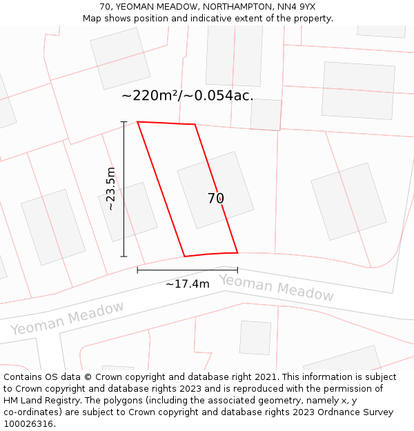70, YEOMAN MEADOW, NORTHAMPTON, NN4 9YX: Plot and title map