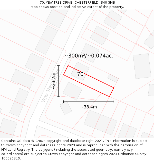 70, YEW TREE DRIVE, CHESTERFIELD, S40 3NB: Plot and title map