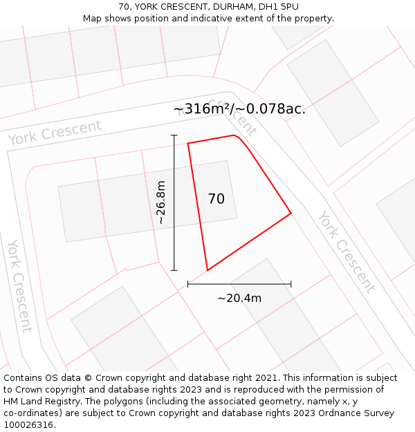 70, YORK CRESCENT, DURHAM, DH1 5PU: Plot and title map