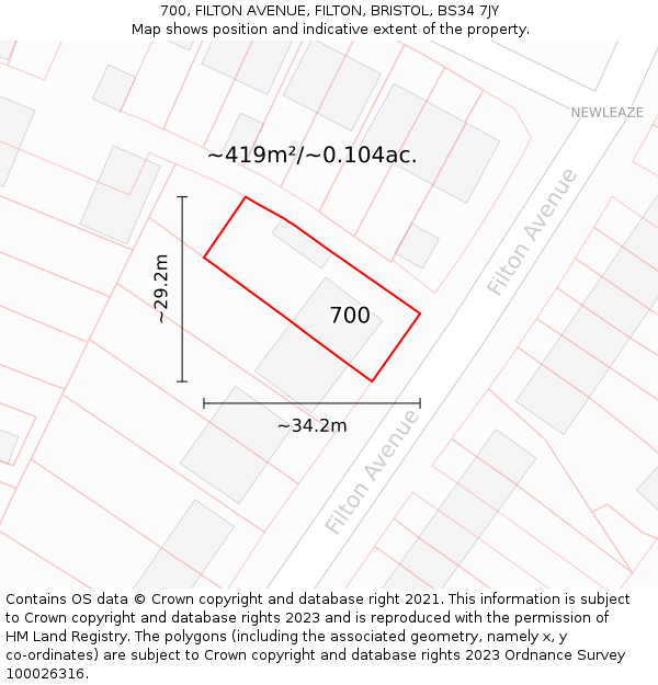 700, FILTON AVENUE, FILTON, BRISTOL, BS34 7JY: Plot and title map