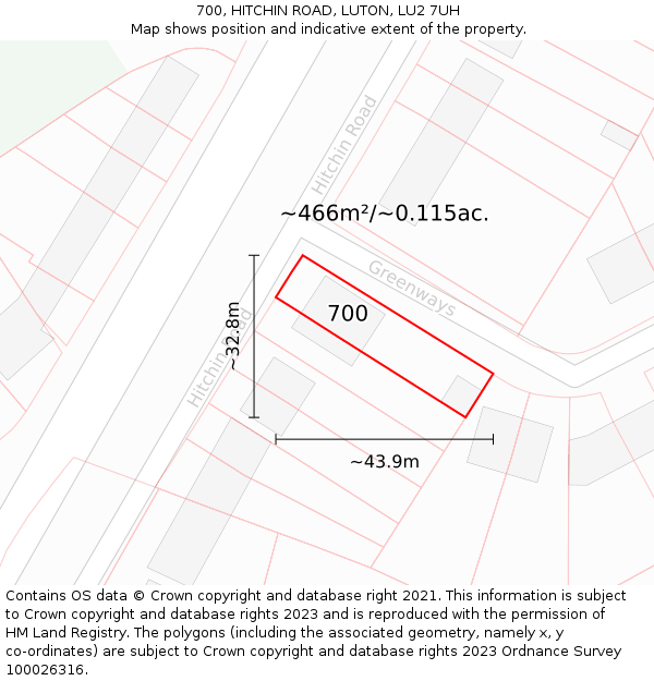 700, HITCHIN ROAD, LUTON, LU2 7UH: Plot and title map