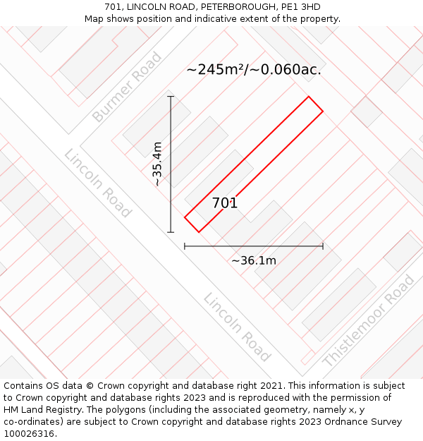 701, LINCOLN ROAD, PETERBOROUGH, PE1 3HD: Plot and title map