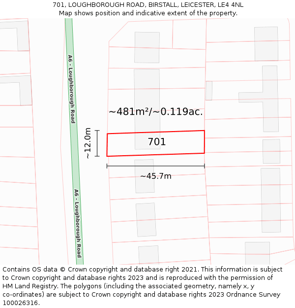 701, LOUGHBOROUGH ROAD, BIRSTALL, LEICESTER, LE4 4NL: Plot and title map