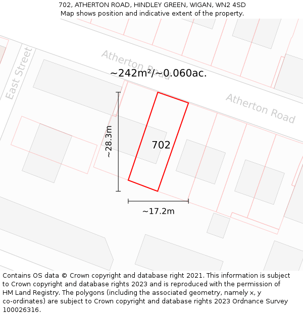 702, ATHERTON ROAD, HINDLEY GREEN, WIGAN, WN2 4SD: Plot and title map