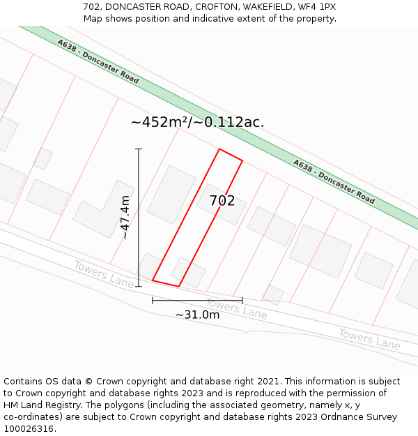 702, DONCASTER ROAD, CROFTON, WAKEFIELD, WF4 1PX: Plot and title map