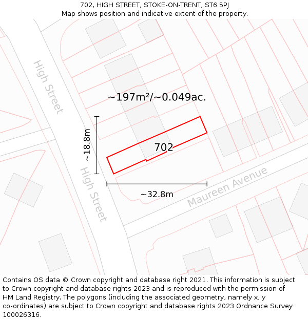 702, HIGH STREET, STOKE-ON-TRENT, ST6 5PJ: Plot and title map