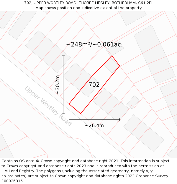 702, UPPER WORTLEY ROAD, THORPE HESLEY, ROTHERHAM, S61 2PL: Plot and title map