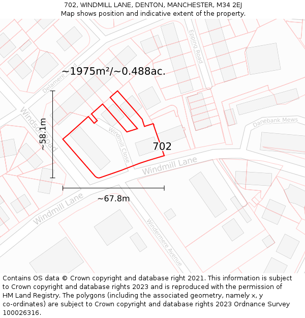 702, WINDMILL LANE, DENTON, MANCHESTER, M34 2EJ: Plot and title map