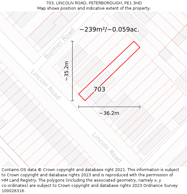 703, LINCOLN ROAD, PETERBOROUGH, PE1 3HD: Plot and title map
