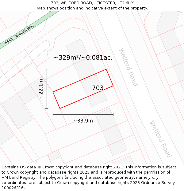 703, WELFORD ROAD, LEICESTER, LE2 6HX: Plot and title map