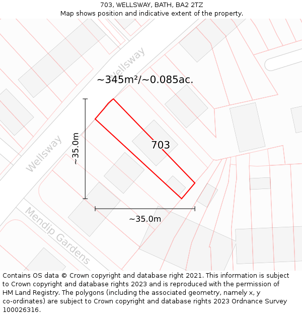 703, WELLSWAY, BATH, BA2 2TZ: Plot and title map
