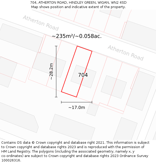 704, ATHERTON ROAD, HINDLEY GREEN, WIGAN, WN2 4SD: Plot and title map