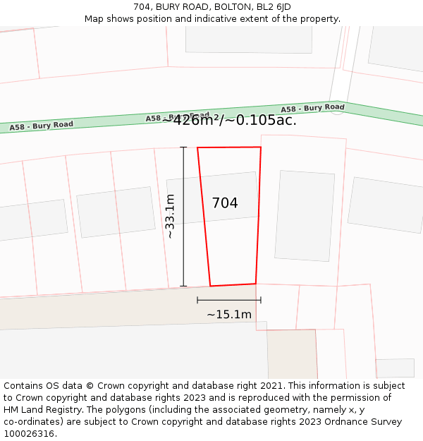 704, BURY ROAD, BOLTON, BL2 6JD: Plot and title map