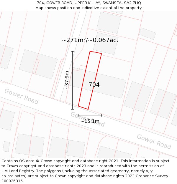 704, GOWER ROAD, UPPER KILLAY, SWANSEA, SA2 7HQ: Plot and title map