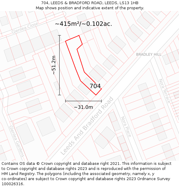 704, LEEDS & BRADFORD ROAD, LEEDS, LS13 1HB: Plot and title map