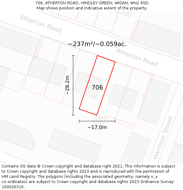 706, ATHERTON ROAD, HINDLEY GREEN, WIGAN, WN2 4SD: Plot and title map
