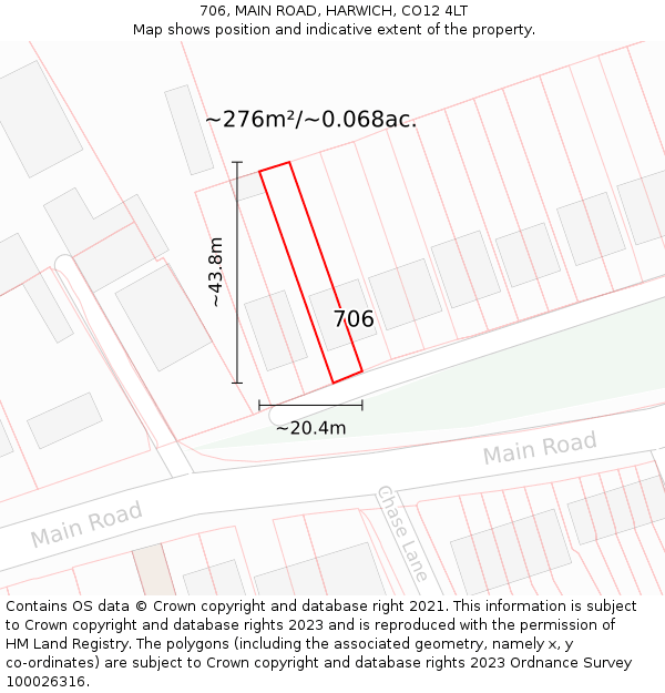 706, MAIN ROAD, HARWICH, CO12 4LT: Plot and title map