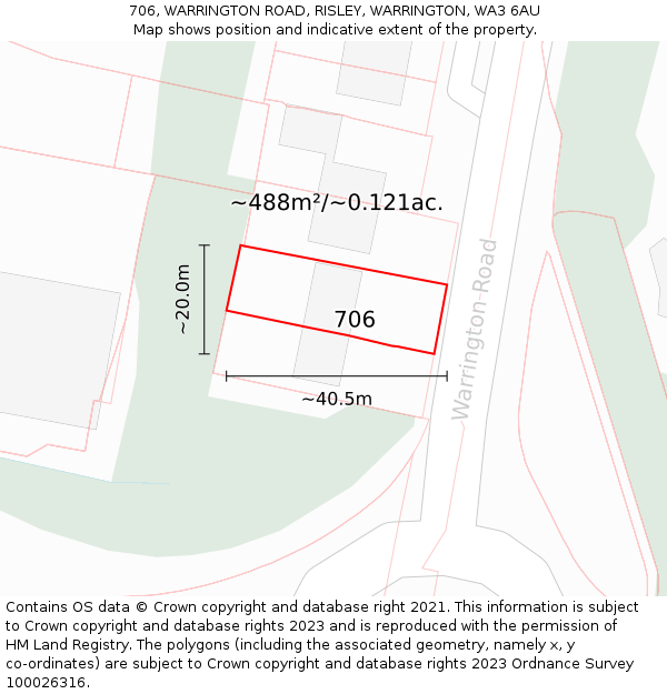706, WARRINGTON ROAD, RISLEY, WARRINGTON, WA3 6AU: Plot and title map