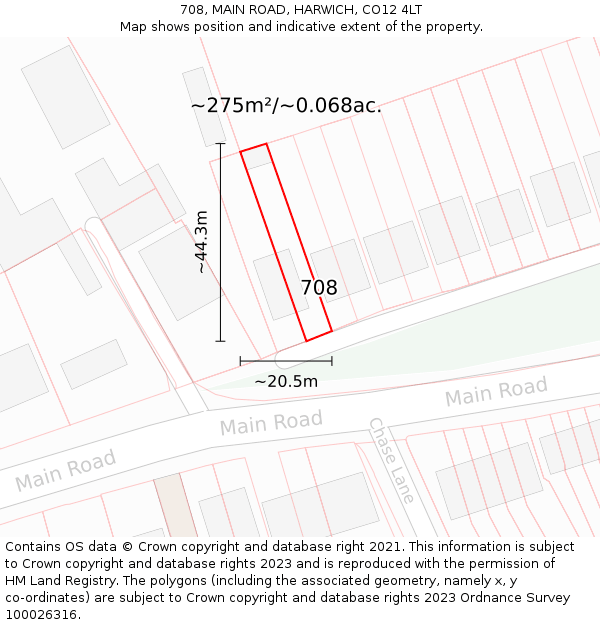 708, MAIN ROAD, HARWICH, CO12 4LT: Plot and title map
