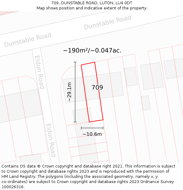 709, DUNSTABLE ROAD, LUTON, LU4 0DT: Plot and title map