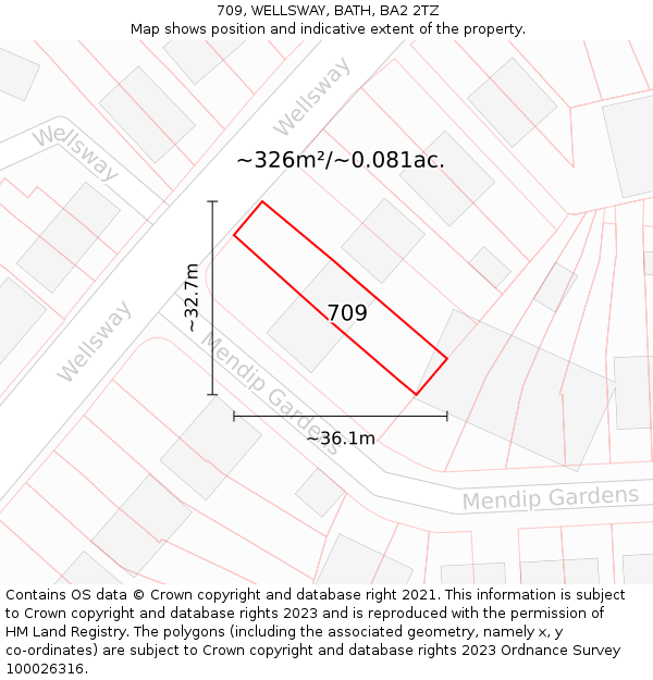 709, WELLSWAY, BATH, BA2 2TZ: Plot and title map