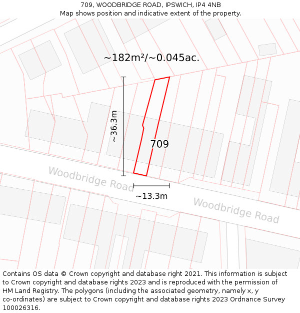 709, WOODBRIDGE ROAD, IPSWICH, IP4 4NB: Plot and title map