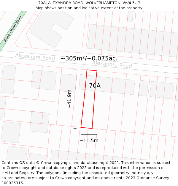 70A, ALEXANDRA ROAD, WOLVERHAMPTON, WV4 5UB: Plot and title map