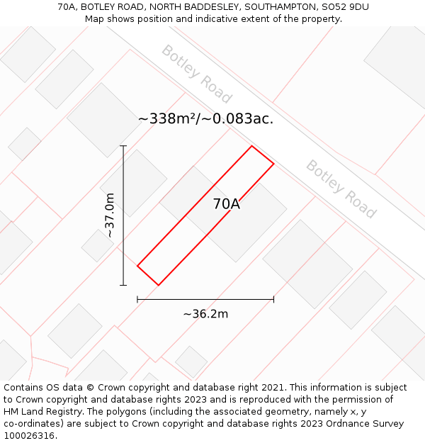 70A, BOTLEY ROAD, NORTH BADDESLEY, SOUTHAMPTON, SO52 9DU: Plot and title map