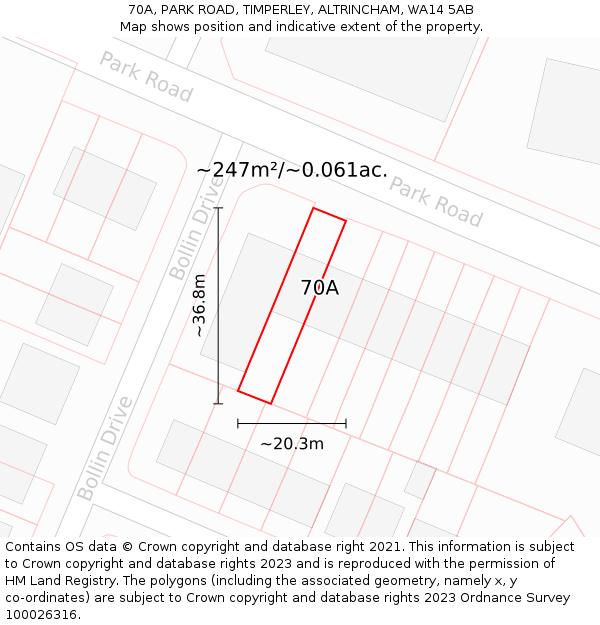70A, PARK ROAD, TIMPERLEY, ALTRINCHAM, WA14 5AB: Plot and title map