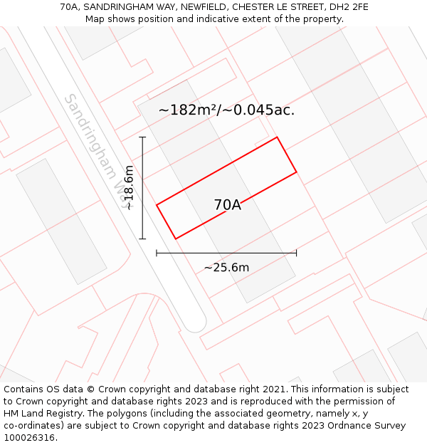 70A, SANDRINGHAM WAY, NEWFIELD, CHESTER LE STREET, DH2 2FE: Plot and title map