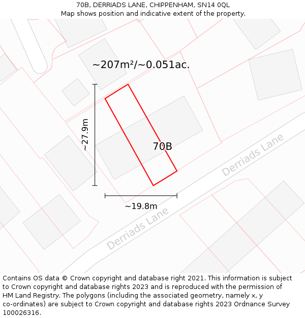 70B, DERRIADS LANE, CHIPPENHAM, SN14 0QL: Plot and title map