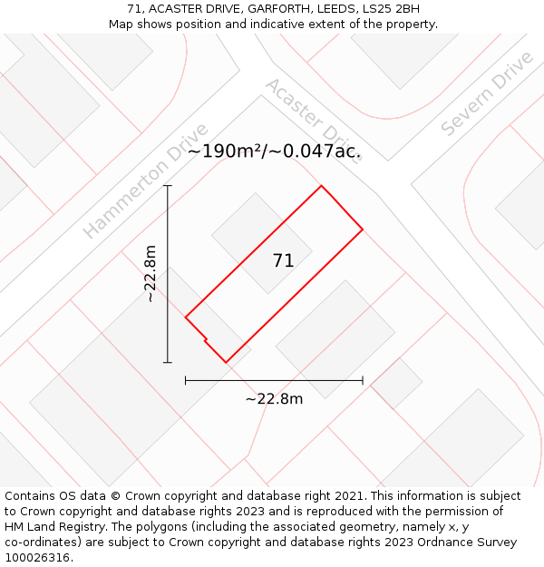 71, ACASTER DRIVE, GARFORTH, LEEDS, LS25 2BH: Plot and title map