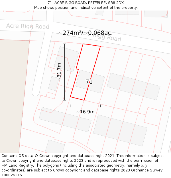 71, ACRE RIGG ROAD, PETERLEE, SR8 2DX: Plot and title map